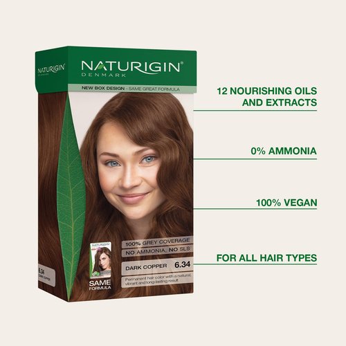 Naturigin Permanent Hair Color - 6.34 Dark Copper | Ammonia-Free, 100% Gray Coverage, Vegan Formula
