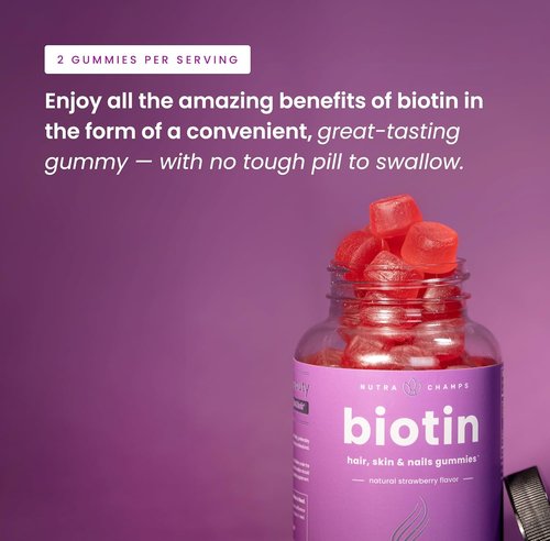 NutraChamps Biotin Gummies - High Potency 10000mcg for Healthy Hair, Skin & Nails | Vegan & Non-GMO - 60 Count