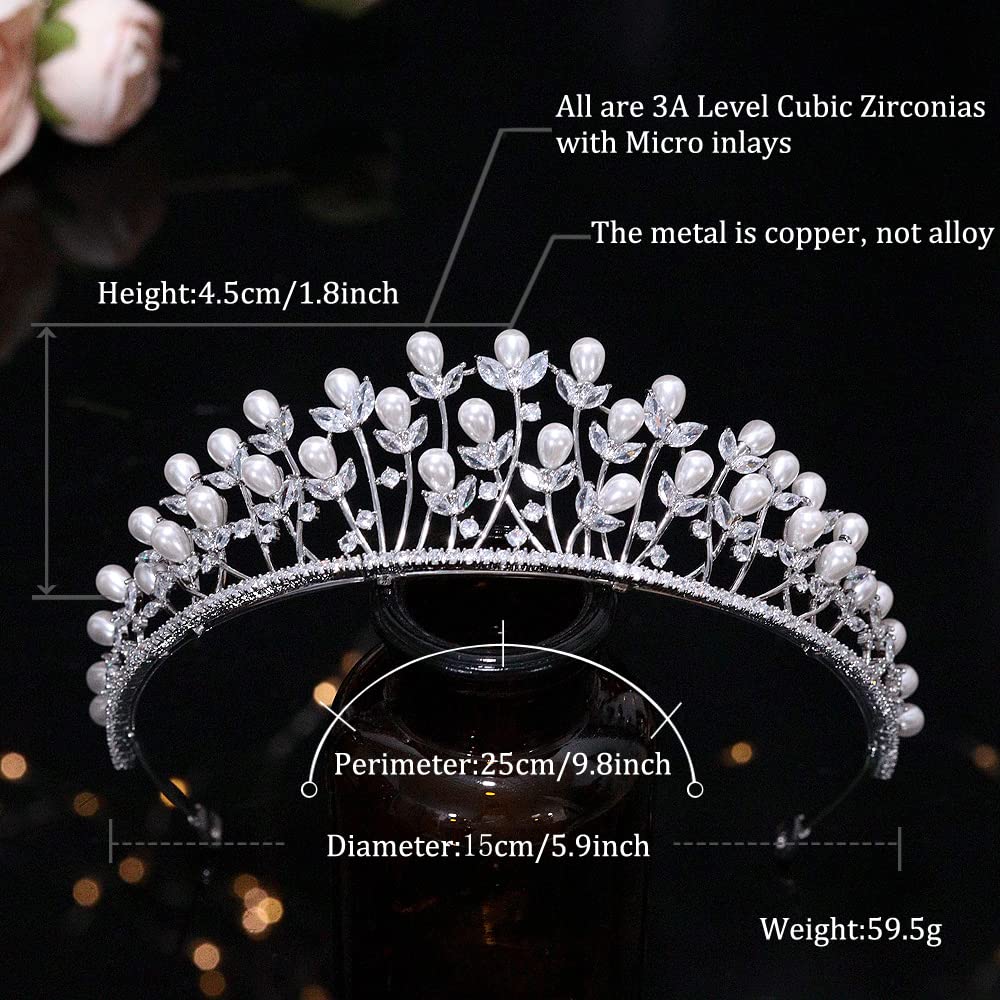 Aoligrace Luxury Cubic Zirconia Pearls Wedding Tiaras and Crowns for Women Fairy Bridal Headwear Birthday Party Hair Jewelry