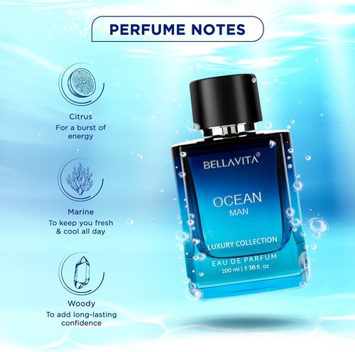Bellavita Luxury OCEAN Eau de Parfum | 100 ml (3.4 fl.oz.) | Perfume for Men | Fresh, Bergamot, Lily of the Valley, and AMber Notes | Long Lasting Men's Fragrance