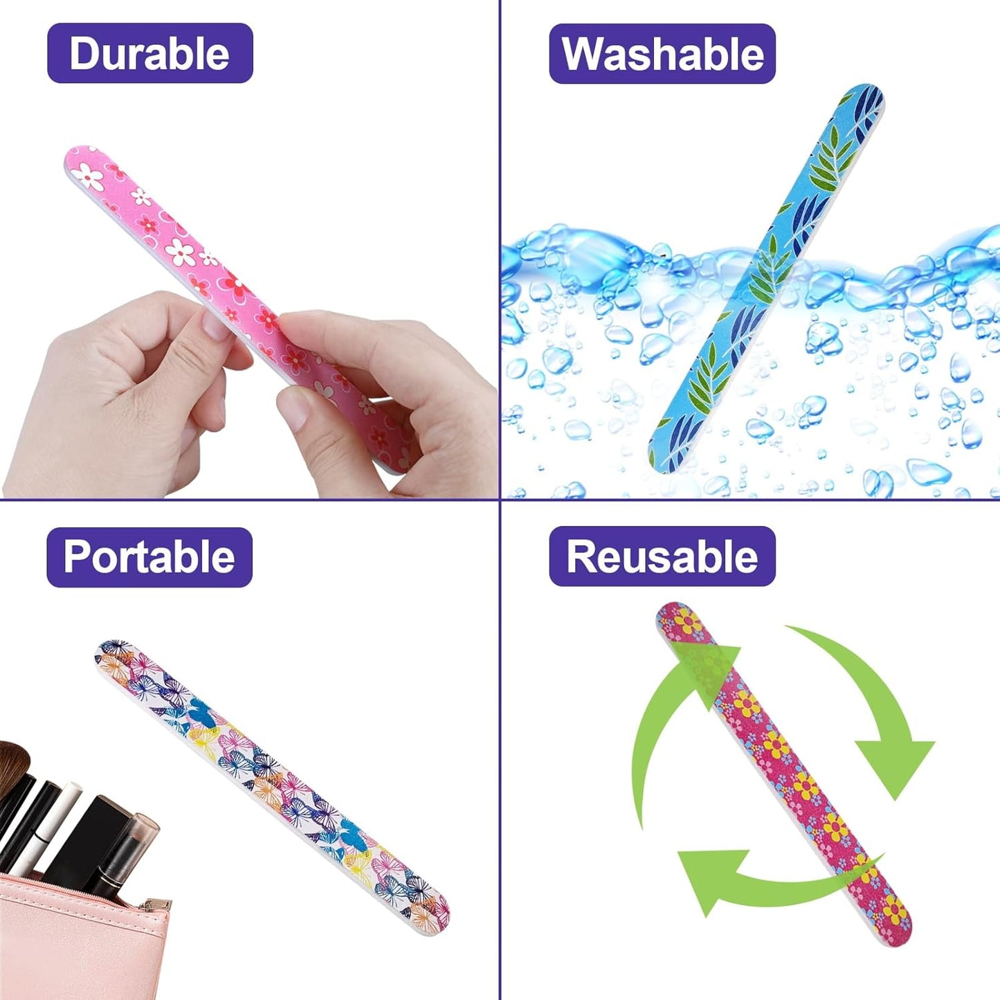 Skiennix Nail Files - Colorful Emery Boards for Natural Nails | Double-Sided 180 Grit, 24 Pack