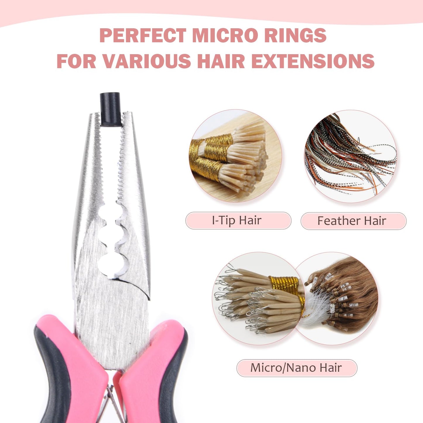 Vlasy Micro Rings Links Beads,3.4mm Microlink Beads Non-Silicone Copper Tubes Microbead for Hair Feathers,I-Tip Hair Extensions (1000Pcs, Blonde)