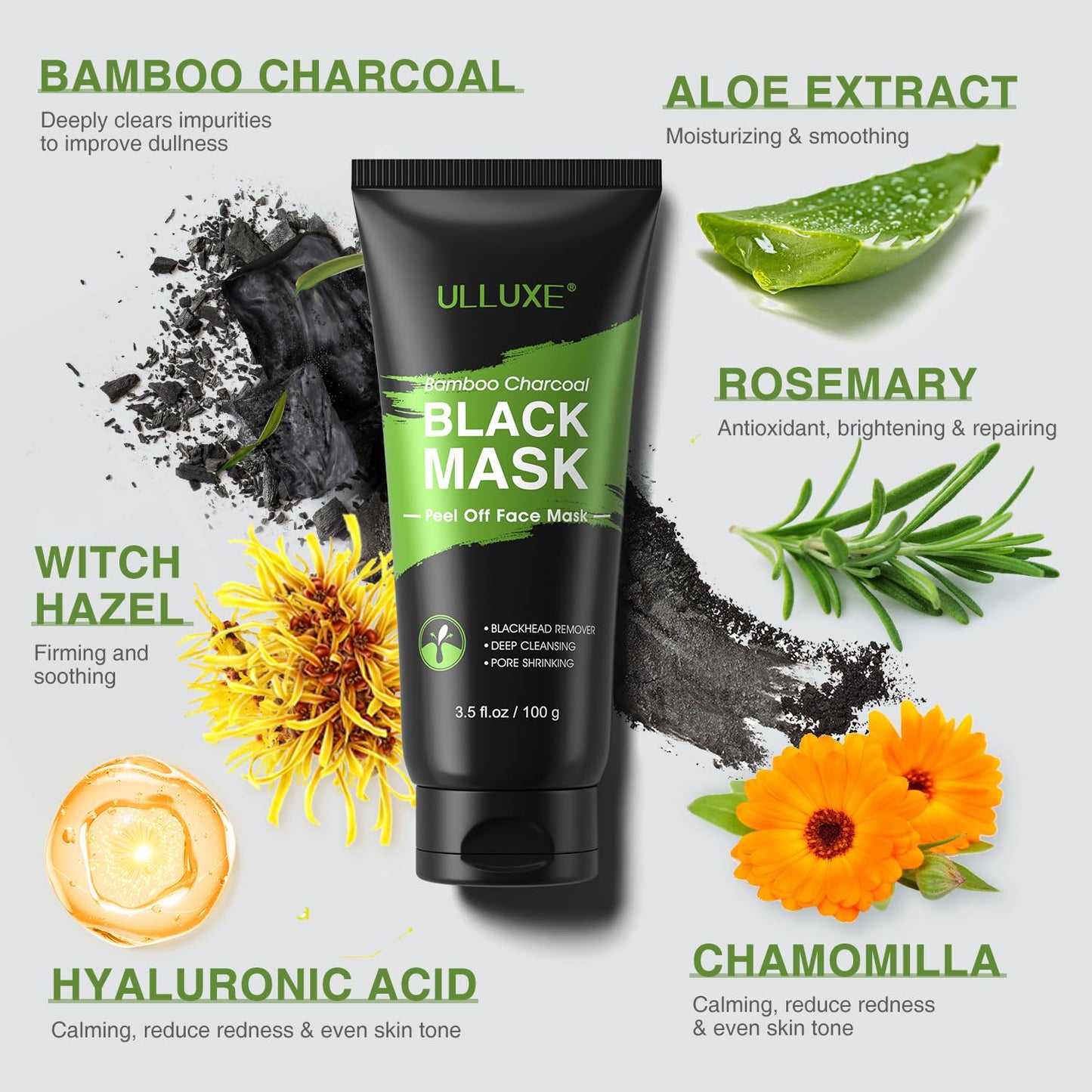 Ulluxe Blackhead Remover Mask Kit - Charcoal Peel Off Face Mask for Deep Cleansing Pores | 3.5 Fl. Oz