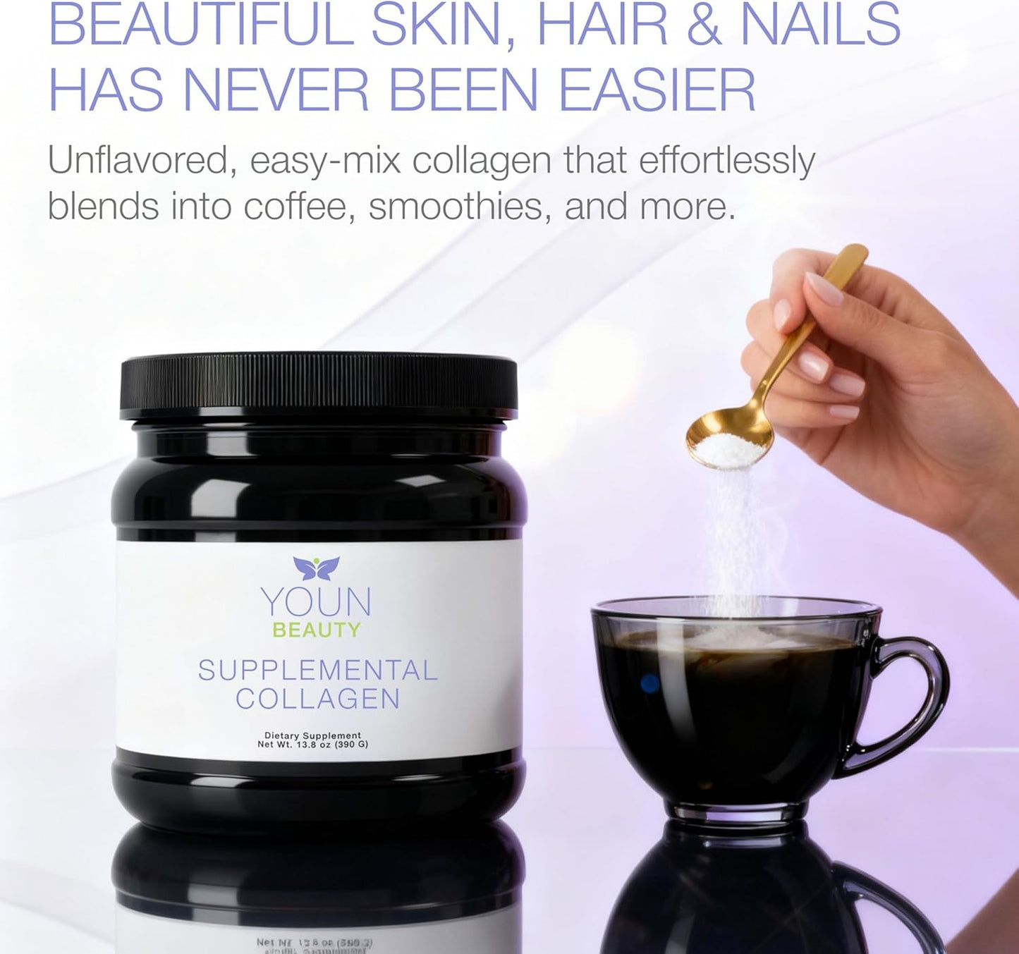 YOUN Beauty Collagen Powder | Unflavored Multi-Collagen Peptides for Skin Health - 30 Servings