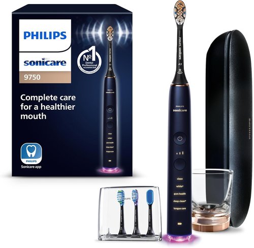 Philips Sonicare DiamondClean Smart 9750 Electric Toothbrush - Sonic Technology, App Connectivity, 5 Modes, Lunar Blue, Model HX9954/74