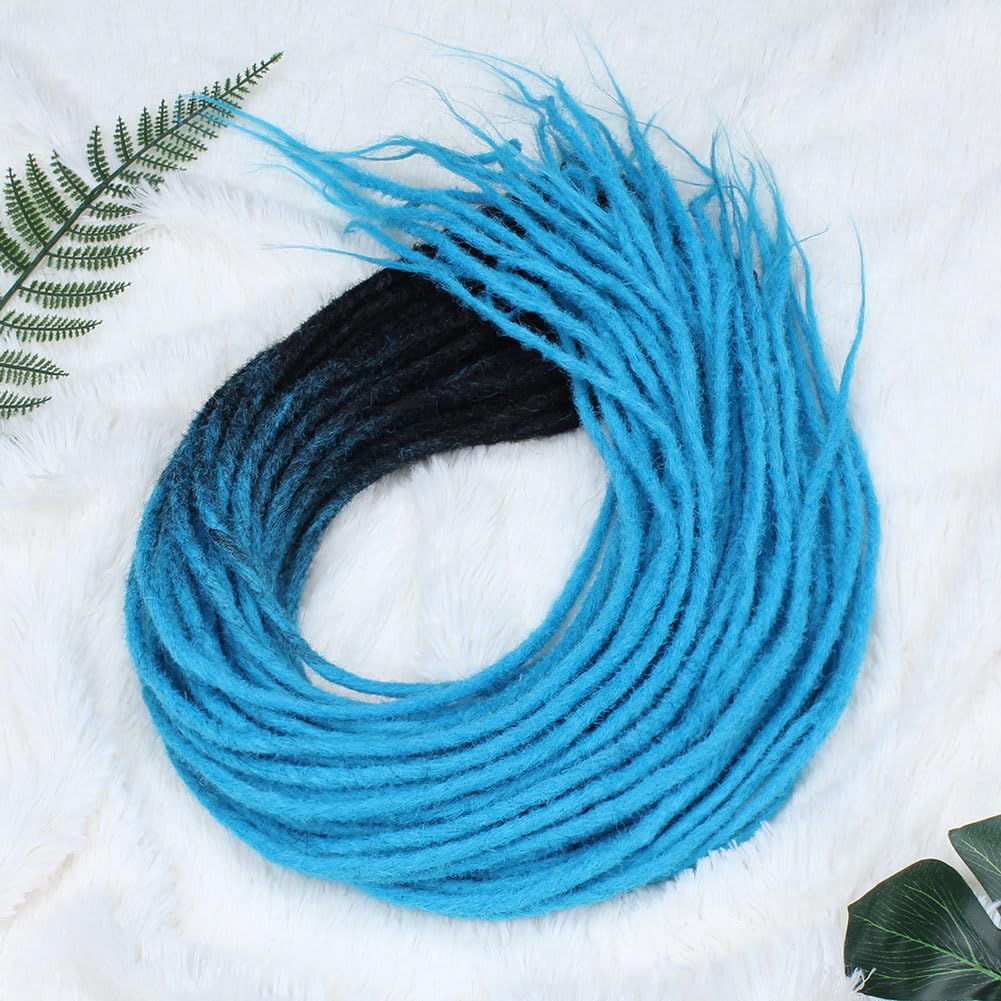 Kraler 36Inch 40 Strands Ombre Blue Dreadlock Extensions, Thin 0.6cm Width Synthetic Crochet Dreads Extensions 100% Handmade Single Ended Long Dreads Reggae Style Dreadlock for Worman