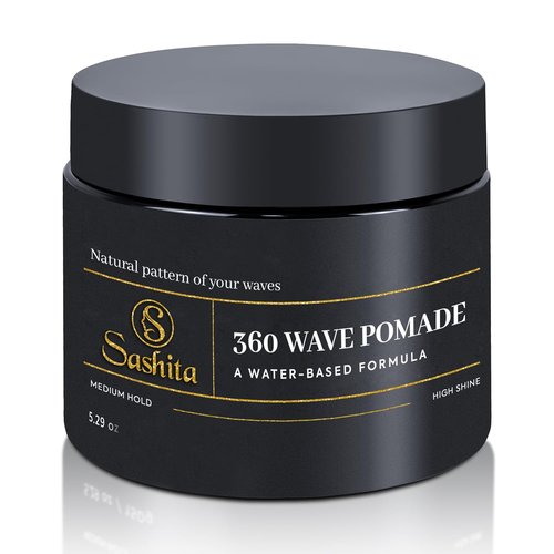 Sashita 360 Wave Pomade - Water-Based Hair Styling Product for Medium Hold & High Shine | 5.29 Oz Black