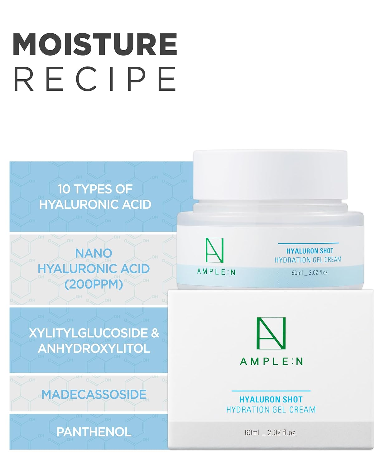 AMPLE:N Hydration Gel Cream - Korean Face Moisturizer with 10 Types of Hyaluronic Acid | 24-Hour Moisture, 2.03oz