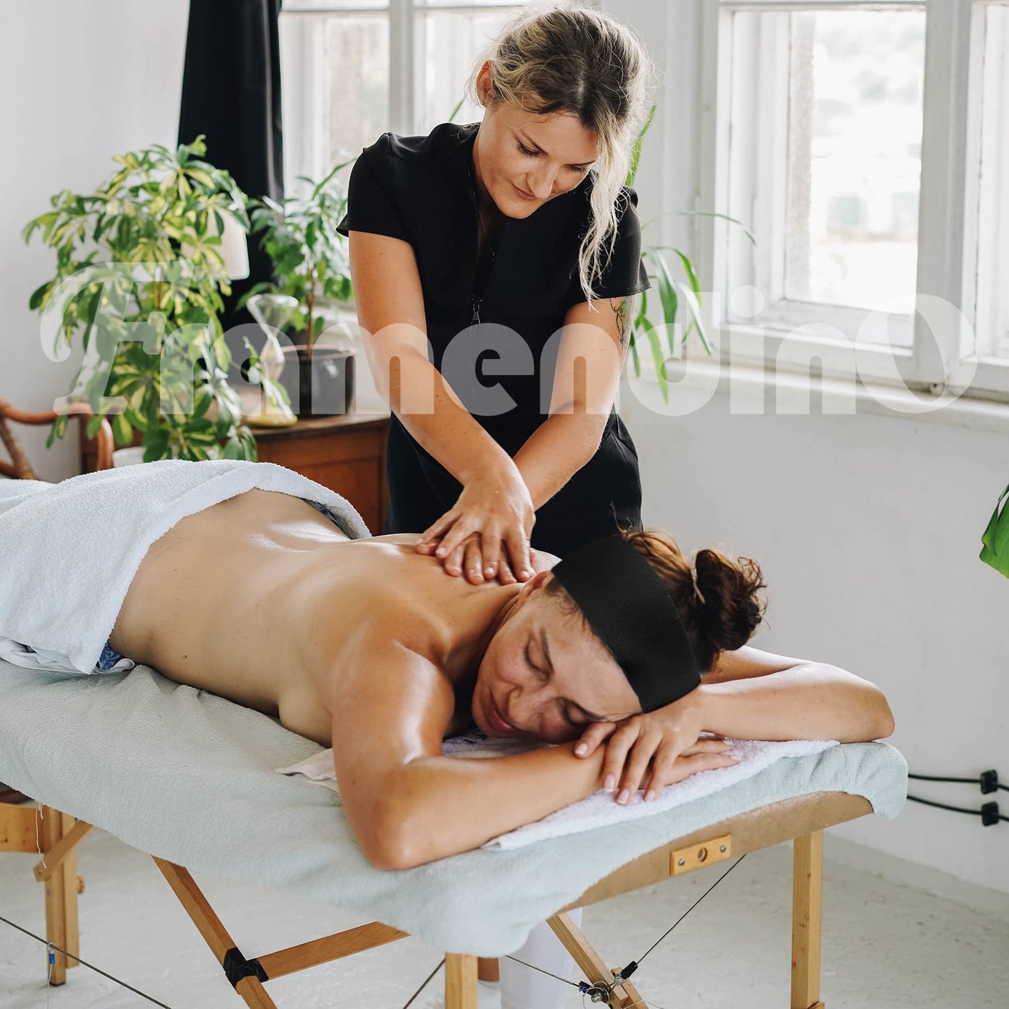 Framendino, 200 Pack Black Disposable SPA Headband Non-Woven Facial Headbands Stretch Soft Skin Care Hair Band with Convenient Closure for Women Girls