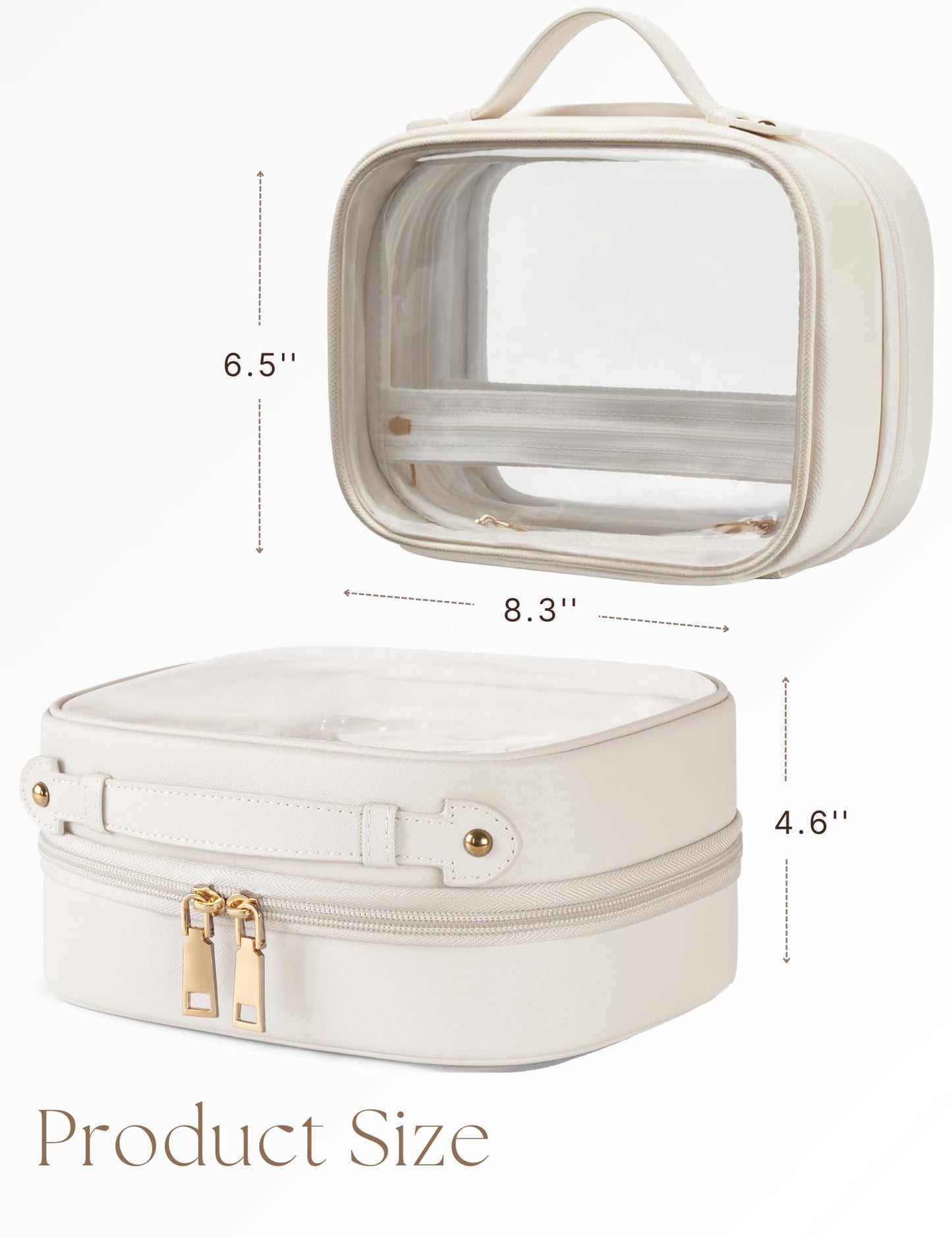 Oaque Clear Cosmetic Bag Double Layer Travel Toiletry Bag White Makeup Bag Case with 4 Compartments, Transparent Travel Bag for Toiletries, TSA Approved Toiletry Case for Women (White)