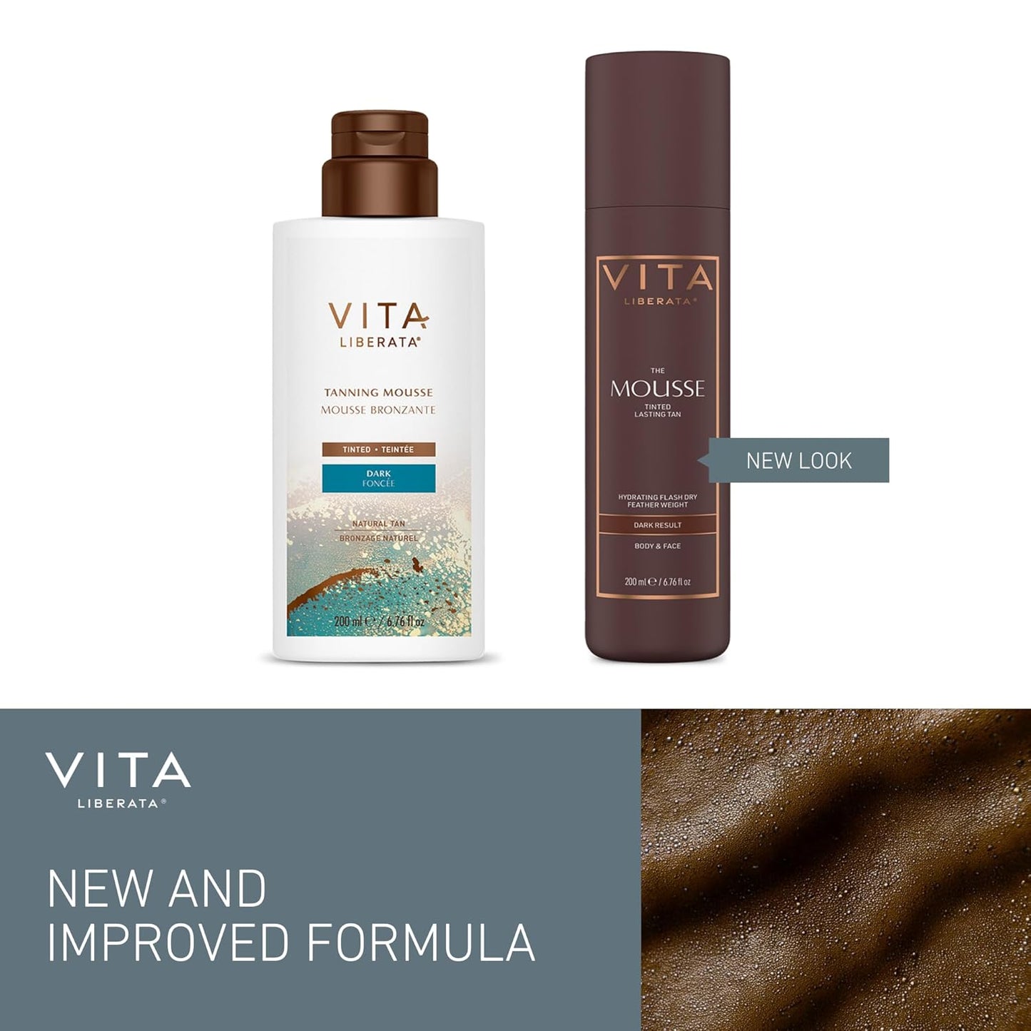VITA LIBERATA Tinted Self Tanner Mousse - Dark 6.76 fl oz | Lightweight, Fast-Drying Formula with Organic Aloe Vera & Hyaluronic Acid