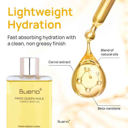 Bueno Paris Queen Carrot Body Oil - Hydrates & Protects Skin with Carrot Extract | 6.7 Fl Oz