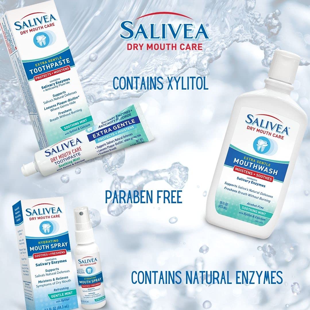SALIVEA Dry Mouth Toothpaste - Soothing Mint Toothpaste with Natural Salivary Enzymes - Gentle Toothpaste to Aid Dry Mouth Care - Natural, Paraben Free Dry Mouth Toothpaste - Mint Flavor (4.3 oz Tube)