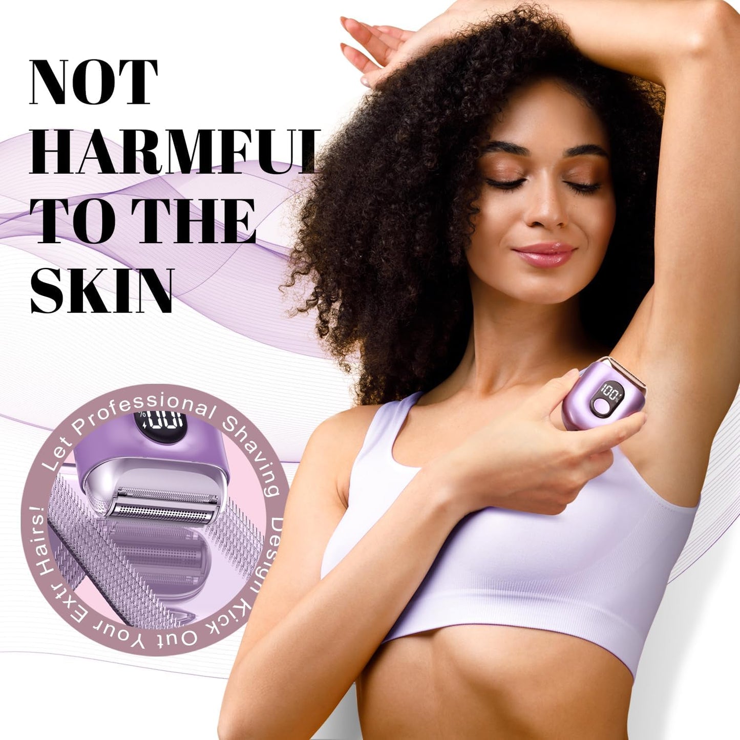 Skiennix Cordless Electric Razor for Women - Mini Rechargeable Shaver with LED Display | IPX7 Waterproof, Perfect for Face, Body & Legs (Bright Purple)