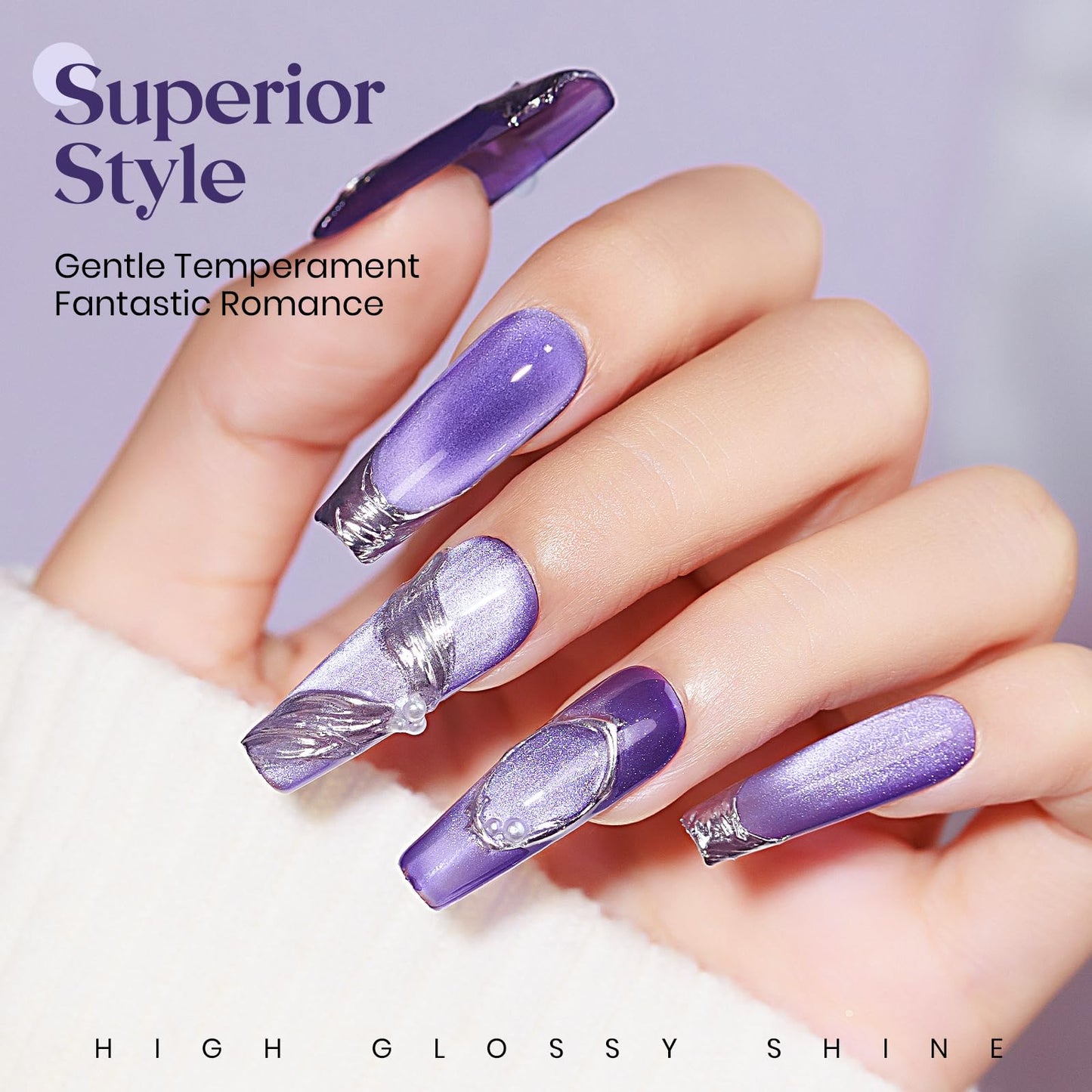MIZHSE Cat Eye Gel Nail Polish: Purple Magnetic Gel Polish with Magnet Stick, Maillard Style Magic Effect Galaxy Shimmer Glitter Holographic Nail Gel Soak Off Nail Art Salon Manicure Home