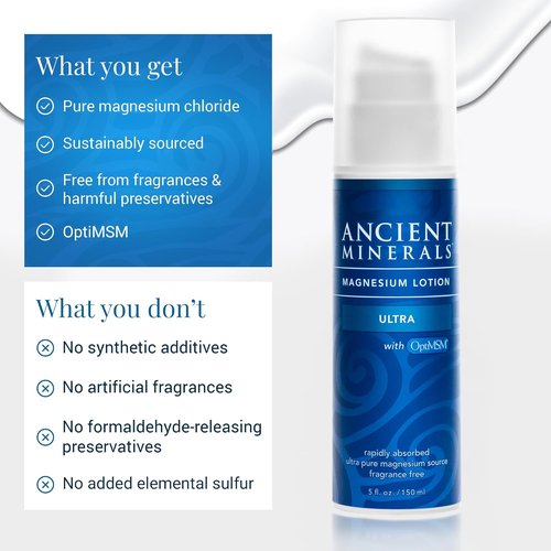 Ancient Minerals Magnesium Lotion - Ultra Relief with MSM | Pure Zechstein Formula (5oz)