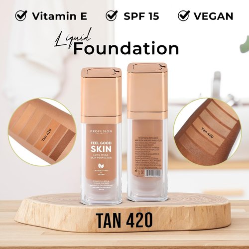Profusion Cosmetics Feel Good Skin Foundation - Radiant Satin Finish, Buildable Coverage & SPF 15 (Tan 420, 1)