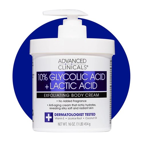 Advanced Clinicals 10% Glycolic Acid Lotion - Exfoliating Moisturizer With Hyaluronic Acid | 16 Oz AHA Cream for Smooth, Even Skin