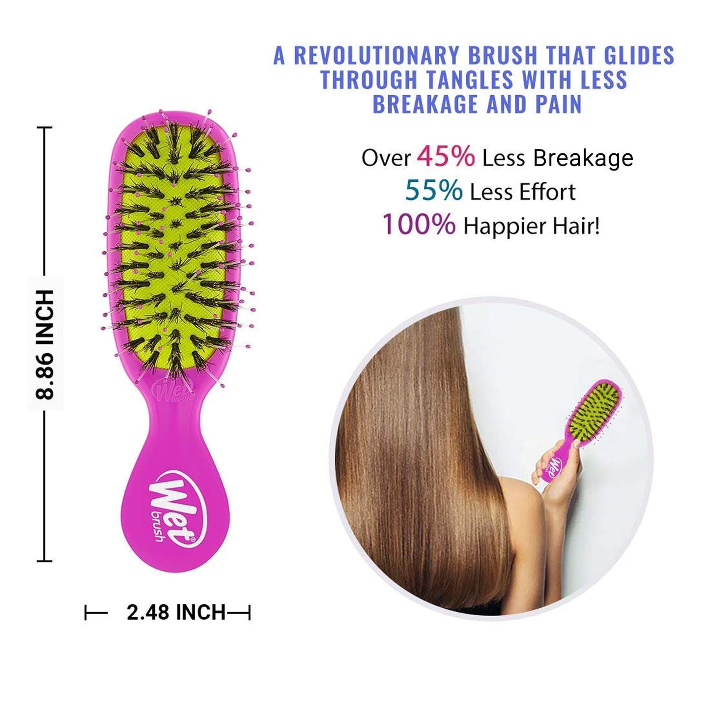 Wet Brush Mini Shine Enhancer Brush, Purple - Exclusive Ultra-soft IntelliFlex Bristles With Natural Boar Bristles for Shiny, Smooth Hair - For All Hair Types, Women and Men