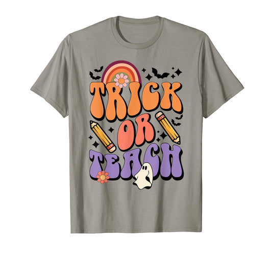 Trick Or Teach Retro Fall Halloween Costumes Teachers Women T-Shirt