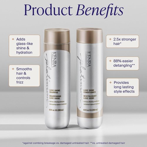 Kenra Platinum Luxe Shine Shampoo - Smoothing Formula for Frizzy Hair | Sulfate-Free & Color Safe 8.5oz