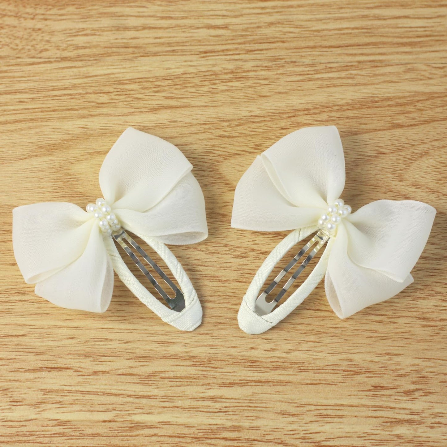 Nihao Baby Off White First Communion Hair Accessories Pearls White Wedding Baptism Christening Hair Bows -2 PCS