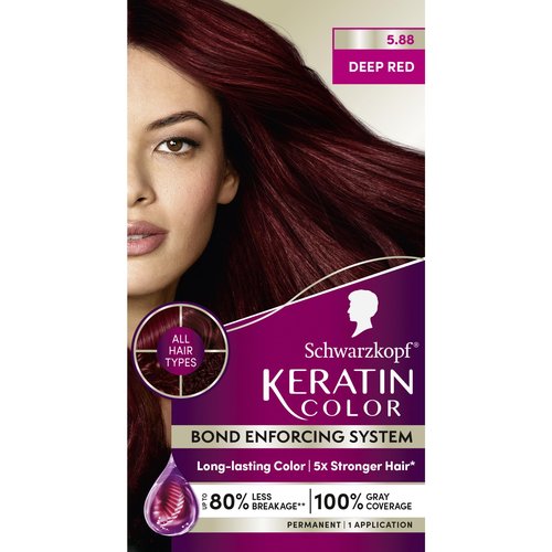 Schwarzkopf Keratin Color Permanent Hair Color, 5.88 Deep Red, 1 Application - Professionally Inspired Permanent Hair Dye, for up to 80% Less Breakage vs Untreated Hair and up to 100% Gray Coverage