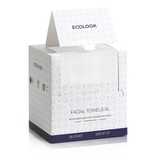 ECOLOOK Disposable Face Towels - XL 60 Count Ultra Soft & Thick 10"x12" for Sensitive Skin