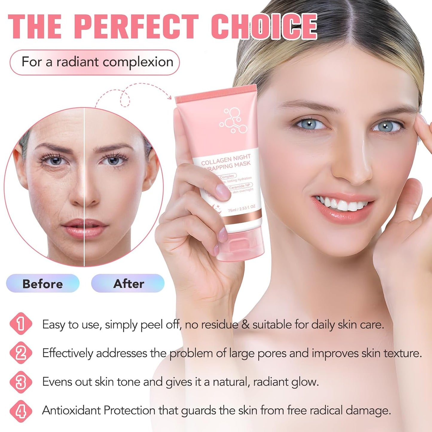 Skiennix Collagen Night Mask - Hydrating & Tightening Facial Treatment for Elasticity | 50ml
