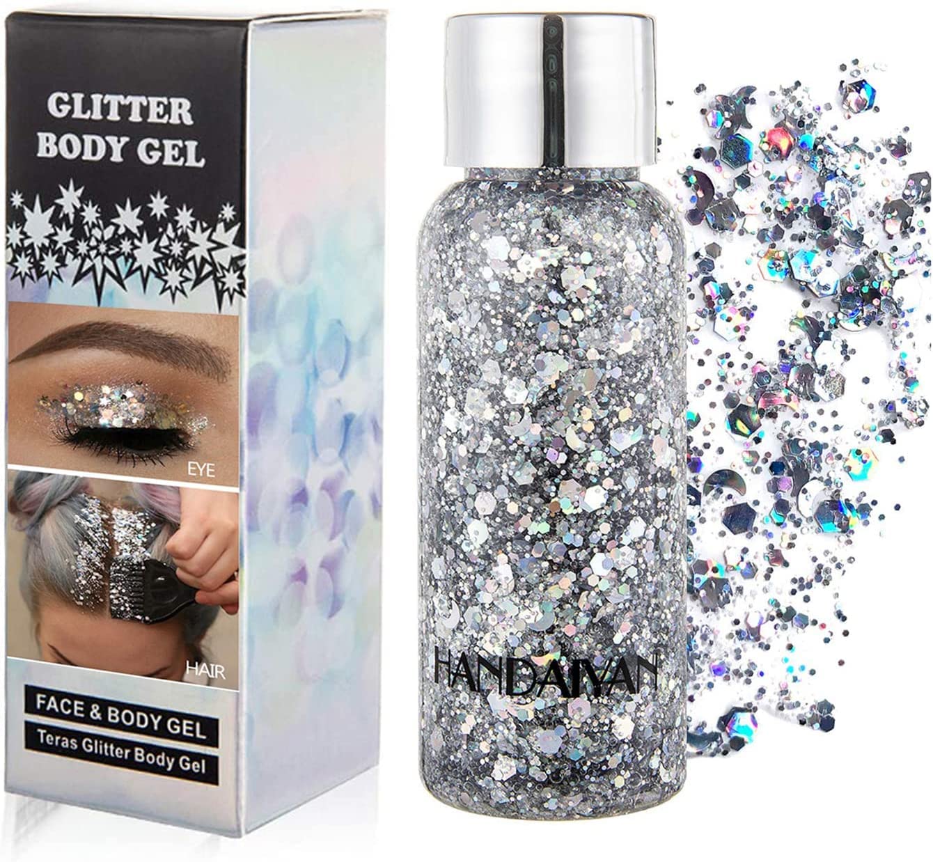 GL-Turelifes Mermaid Sequins Chunky Glitter Liquid Eyeshadow Glitter Body Gel Festival Glitter Cosmetic Face Hair Nails Makeup Long Lasting Sparkling 30g