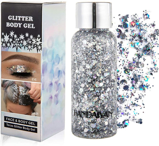 GL-Turelifes Mermaid Sequins Chunky Glitter Liquid Eyeshadow Glitter Body Gel Festival Glitter Cosmetic Face Hair Nails Makeup Long Lasting Sparkling 30g