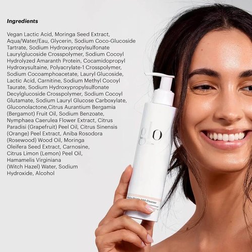 Glo Skin Beauty Hydra-Bright AHA Cleanser - Hydrating Exfoliating Face Wash with Lactic Acid | 6.7 Oz for All Skin Types