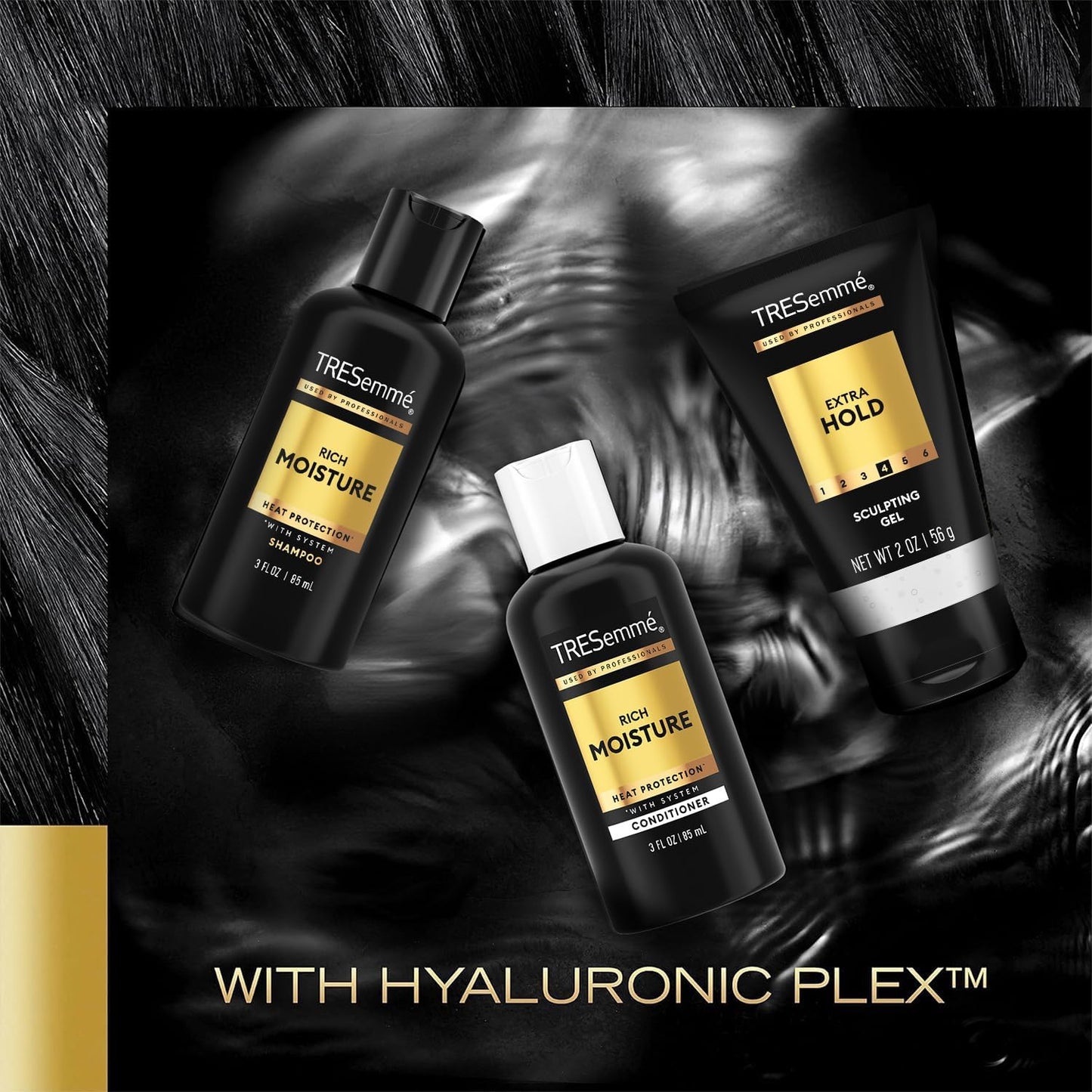 TRESemmé Travel Hair Care Set - Rich Moisture Shampoo, Conditioner & Alcohol-Free Gel | 3-Piece Set