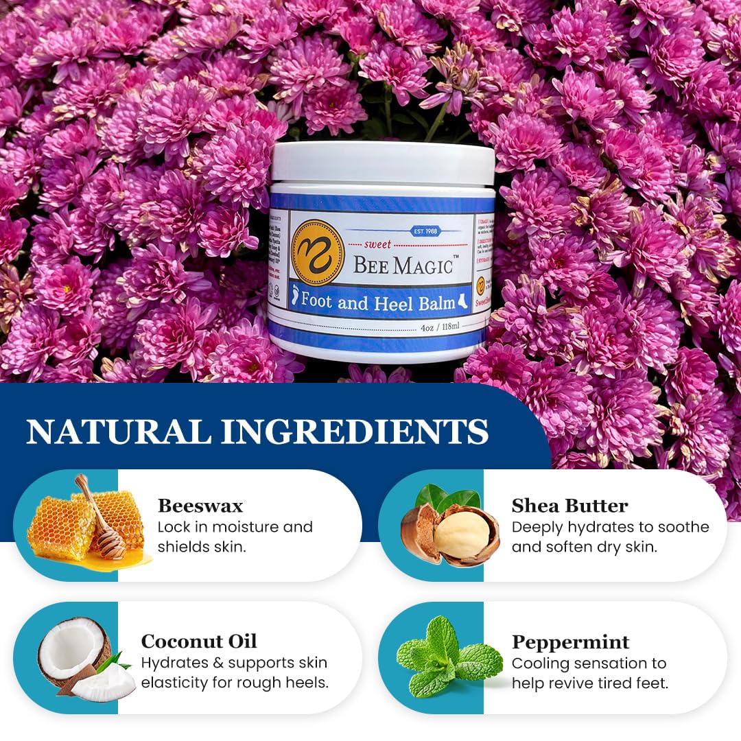 Sweet Bee Naturals Organic Foot Balm - Intensive Moisturizing Treatment for Dry Cracked Feet - 4 OZ Jar