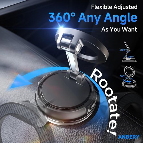 ANDERY Car Phone Holder - MagSafe Compatible | 78+LBS Suction & 2400gf Magnetic | 360° Adjustable for iPhone 17 Pro Max, 16, 15, 14, 13, 12 Plus, Carbon Fiber