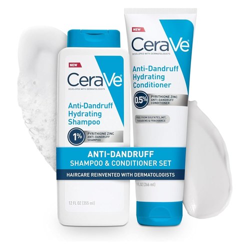 CeraVe Hydrating Anti-Dandruff Shampoo & Conditioner Set - Pyrithione Zinc Treatment with Ceramides & Hyaluronic Acid for Flake Elimination & Itchy Scalp Relief