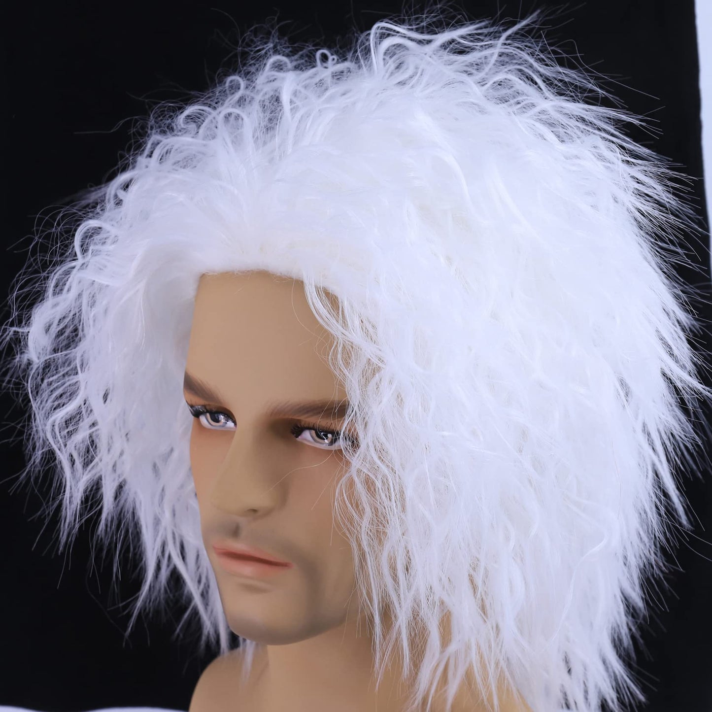 Hulaidywig Short Spiky Layered Anime Halloween Costume Cosplay Wig for Adult Men/Women + Wig Cap (White Curly)