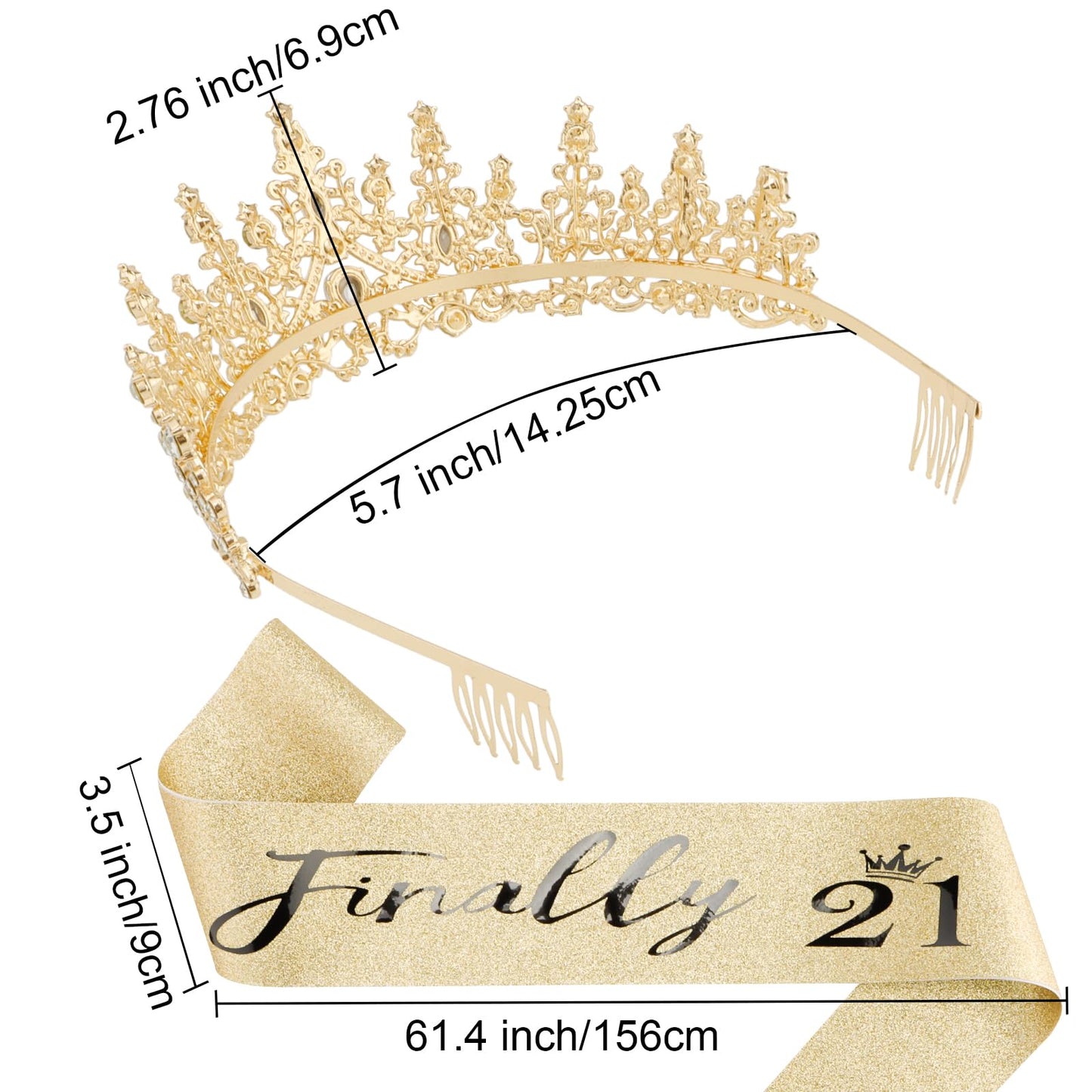 Canitor 21st Birthday Sash and Tiara Set 21st Sparkling Birthday Crown Dazzling Birthday Sash 21st Birthday Decorations 21st Birthday Gifts for Her Gold