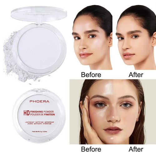 PHOERA Foundation Pressed Face Powder - Silky Soft Focus Setting Powder for Shine-Free Finish | 0.28 Oz (003 Mint Green)