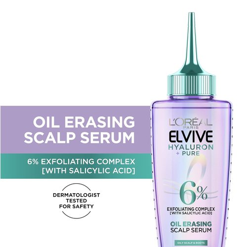 L'Oreal Paris Elvive Hyaluron + Pure Oil Scalp Serum - Salicylic Acid for Oily Hair, 3.45 Fl Oz