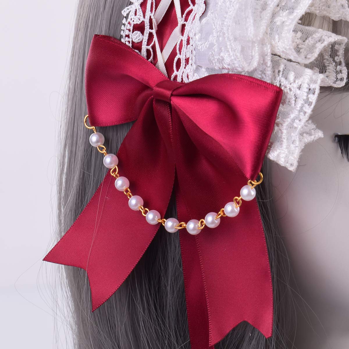 COSDREAMER Girls Maid Cosplay Headband Lace Flower Headwear (Red)