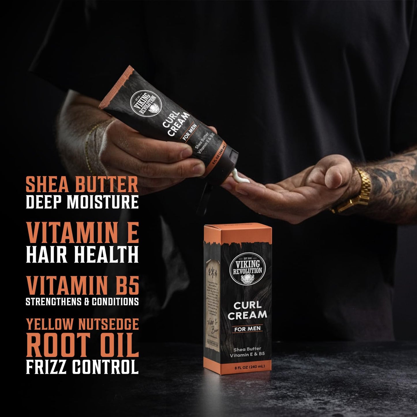 Viking Revolution Hair Curl Cream - Sandalwood Styling Cream with Vitamin E & B5 for Curly Hair (8 fl oz)