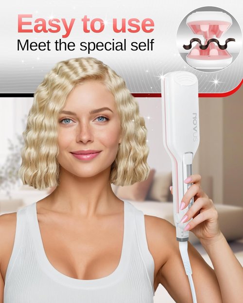 NOVUS Hair Crimper | 4-Barrel Wave Curling Iron for Shallow Waves | Adjustable Heat, 0.6 Inch