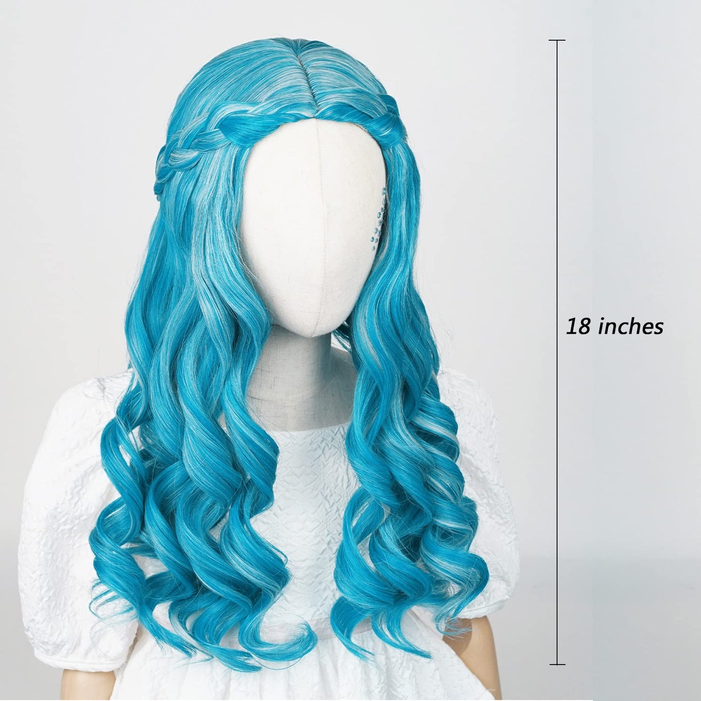 Blue Braids Wig for Kids Girls Curly Alien Cosplay Wigs Princess Elf Costume Hair with Stickers for Halloween Party