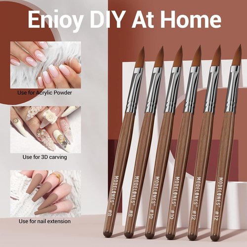 MODELONES Acrylic Nail Brush - 100% Pure Kolinsky Bristles | Sturdy Wooden Handle, Size 8