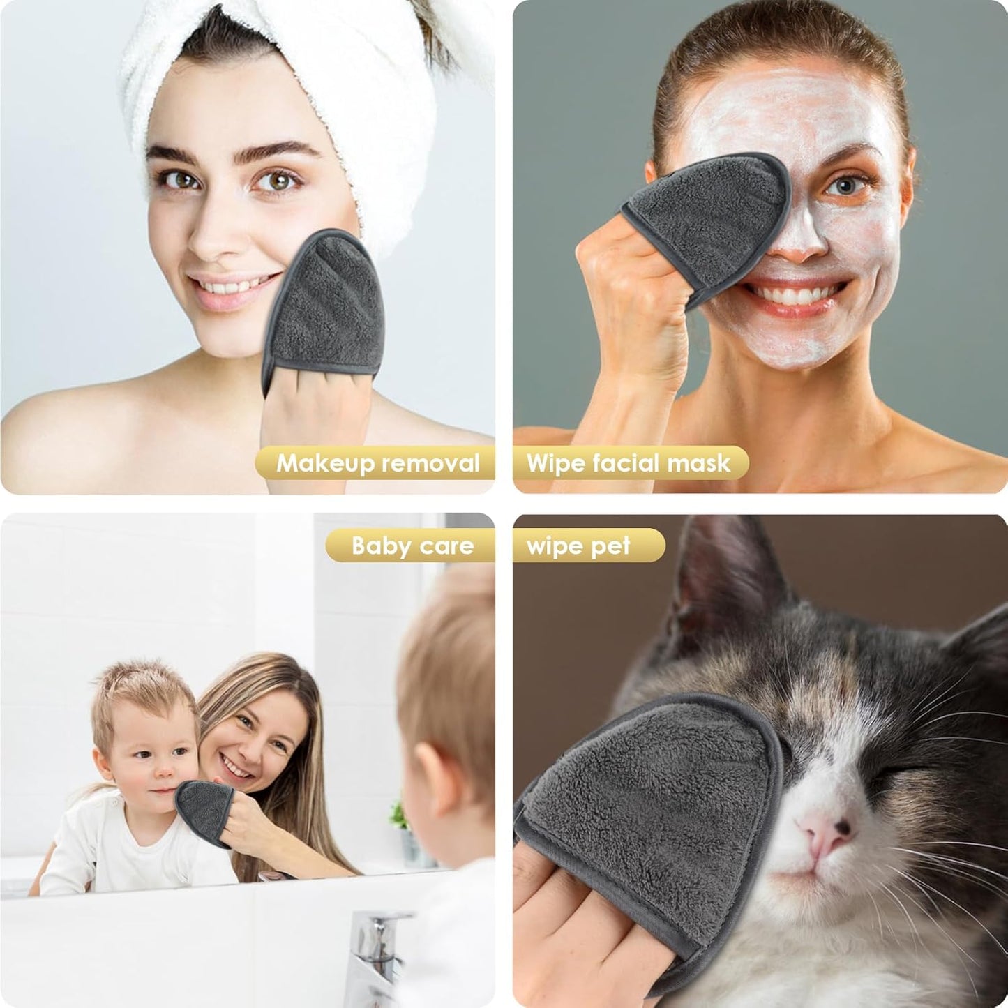 SINLAND Reusable Makeup Remover Pads - Gentle Microfiber Cleansing Cloths for All Skin Types | Grey, 6-Pack (5.1"x3.9")