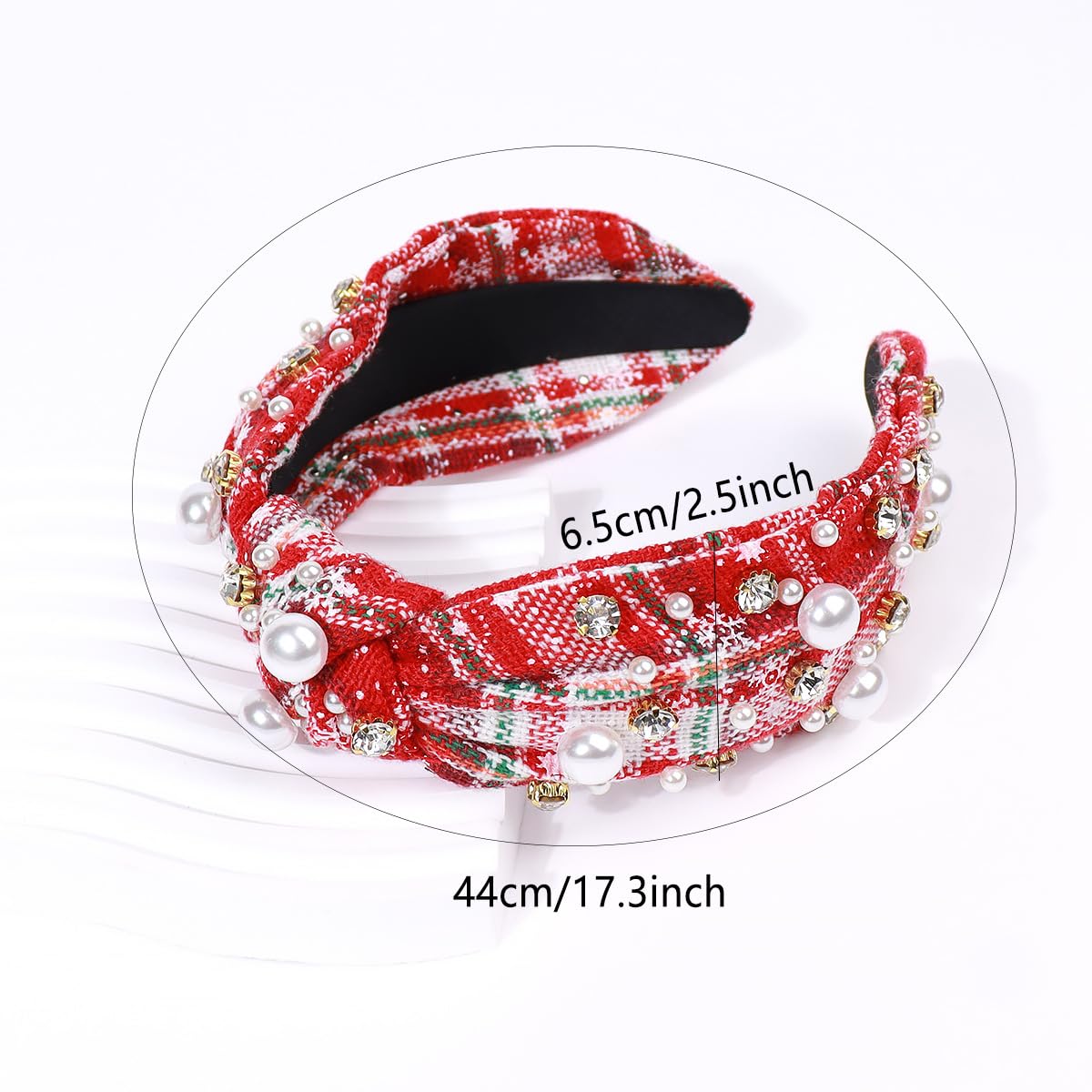 Knotted Bow Headbands for Women Red Bow Headbands Fashion Knot Headband, Bunny Ears Headband, Crystal Knotted Headband Hair Band Hair Accessories for Women Girls (Astyle-Checkered Red)