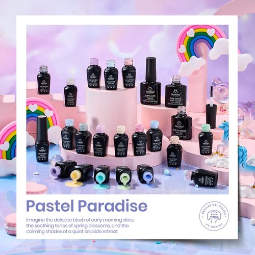 beetles Gel Polish Set - 23Pcs Macaroon Color Gel Nail Kit with Glossy Matte Top Coat Base Coat Yellow Pink White Purple Blue Glitter Bright Uv Nails Paradise Pastel Gel Spring Gifts for Women