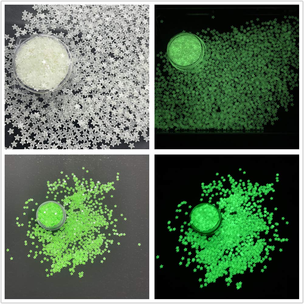 PrettyG 5 Boxes Set Luminous Star Nail Art Glitter Glow in The Dark 3D Sparky Star Shape Glitter Stickers for Resin DIY Making Art Craft Nail Nightclub Decoration Accessories Set4