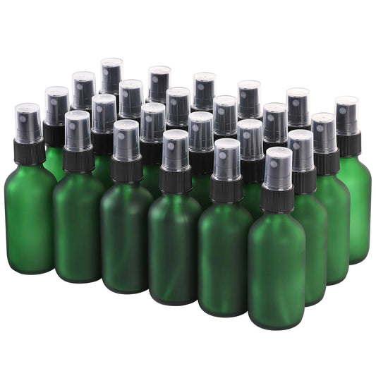 NOOEEISS Green Glass Small Spray Bottles 2 oz 24 Packs,Fine Mist Sprayer Pretty Finish,Refillable Containers mini spray bottles for Cleaning Solutions and Skin Care (Green Frosted 24pcs)